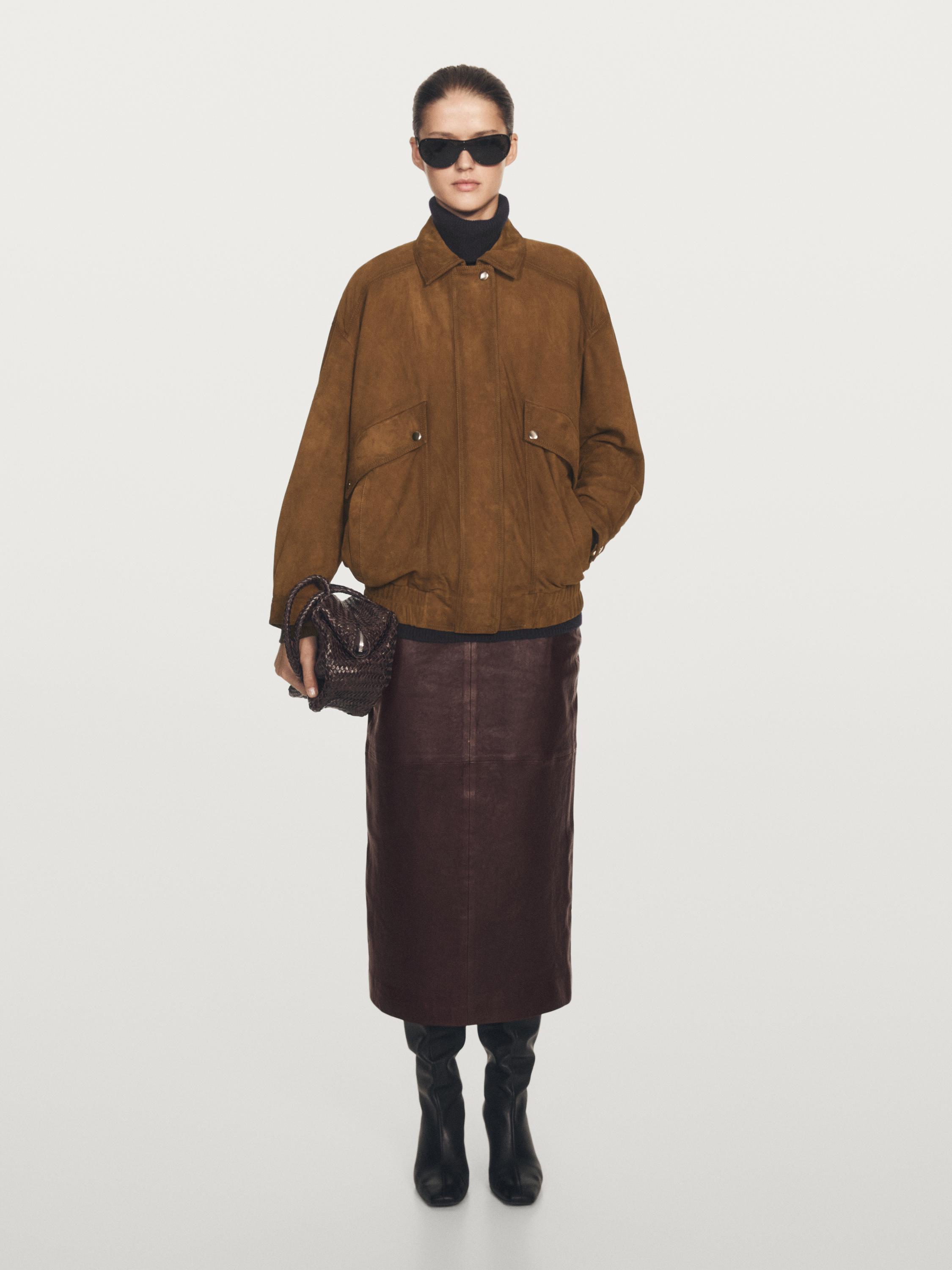 Veste bomber avec poches en cuir finition daim